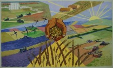 Ukrainian Soviet USSR monumental painting agriculture field wheat harvester