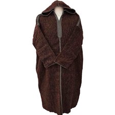 Djellaba En Laine À Capuche Marocaine Marron Noir Blanc Longueur 3/4