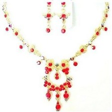 Parure Femme - Bijoux mariage - Cristal rouge A et B multicolores- Ton or jaune