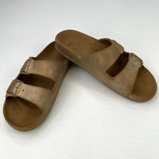 Cacatoe's Sandal Women 7 Flat Gold Slide Bird Light Faux Buckle Distressed Core