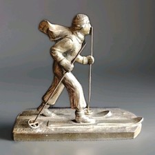 Beautiful golden tin sculpture beautiful skier 1930s by Maurice FRÉCOURT