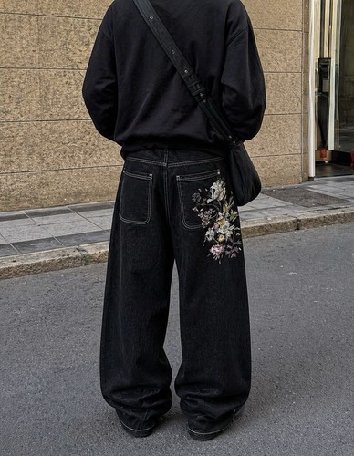 Jean baggy noir floral y2k - floral,