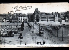 LORIENT (56) alignment of trailers, tram on bridge & barge at dock in 1917