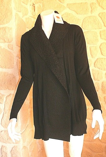 Gilet long noir - , bi-matière