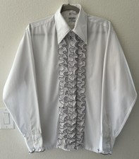 Vintage 70’s L&M Fashions White Tuxedo Ruffle Button Down Shirt Sz M3 Retro
