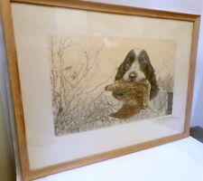 Vtg  Leon DANCHIN  Signed  ETCHING French Art PRINT Hunting Dog  FRAMED