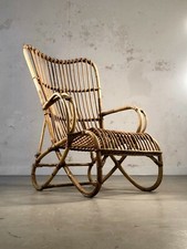 1950 MODERNIST ARMCHAIR BRUTALIST SHABBY-CHIC Bamboo Rattan Sognot Audoux-Minnet