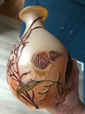 Ancien Vase signé LEGRAS Algue Herbe Marine Coquillage verre gravé à l’acide