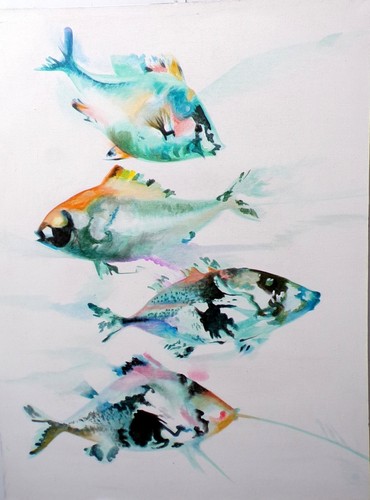 Tableau abstrait poissons - tableau,