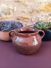 Beautiful Vintage Glossy Brown Enameled Terracotta Handle Pot