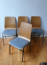 4 METAL CHAIRS WOOD + GREEN FABRICS RIEBNER 60s 70s vintage design 1970s