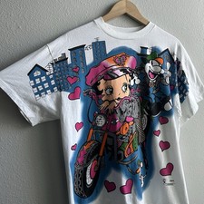 Betty Boop AOP MODERN Tee Shirt Lg VTG Single Stitch Betty’s Angels Freeze Tag
