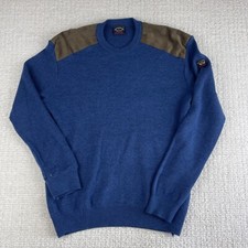 Paul & Shark Yachting 100% Wool Navy Blue Knit Sweater Shoulder Patches XL Read*