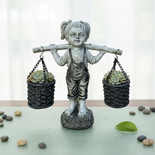 Statue fillette planteuse - fillette,