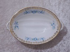 Antique Porcelaine Moule à Flan Bleu Fleurs Golden Border - Vintage À 1900 - 21