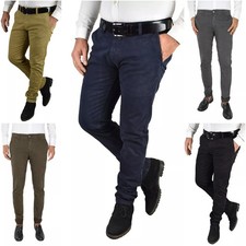 Mens Slim Fit Stretch Chino Pants Stylish Winter Pocket America Blue