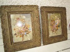 Antique Pair of Dried Natural Flower Bouquet Paintings Mid 19th Italy