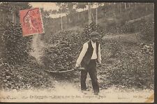 A01997+ 76 postcard in Normandy lumberjack in the woods transport of bundles