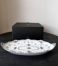 Royal Copenhagen Black Fluted Half Lace "Assiette" Oval Dish (24.5 cm)