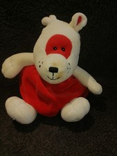 Doudou peluche chien créme rouge grelot queue rayée Elytis voir description