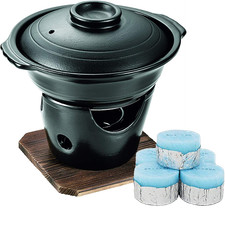 Poêle rond avec base en bois, poterie, style japonais Kaiseki A