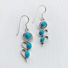 Artisanal Neuf Bijoux 925 Turquoise Argent Boucles Solide Sterling Naturel Stone