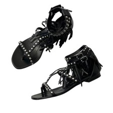 Saint Laurent Women’s Nu Pieds Fringe & Studded Gladiator Sandals size 36 Black