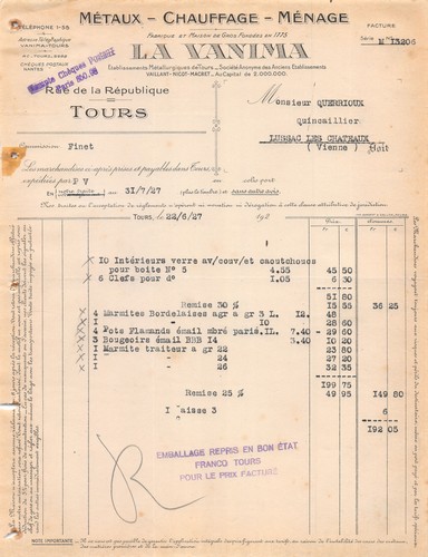 1927 metaux chauffage menage - metaux,