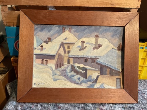 Tableau huile paysage neige - paysage,