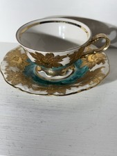 Vintage Waldershof Bavaria Porcelain Gold And Turquoise Design Hand Painted 