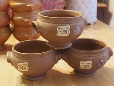 3 Bols vieux  grès Soupe à l'Oignon Tête de Lion dlg E Henry. Grès à four.