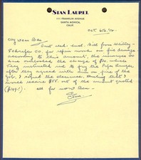 LAUREL & HARDY (STAN LAUREL) - AUTOGRAPH LETTER SIGNED 10/06/1954