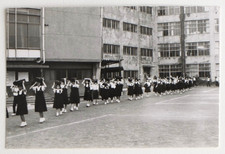 Girls Satchel on Head, Schoolgirls, School - Old Photo Snapshot Japan
