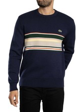 Lacoste Pour des hommes Sweat-shirt rayé fabriqué en France, Bleu