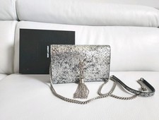 Saint Laurent YSL Tassel Crossbody Bag Silver Leather Wallet Chain Logo 452159