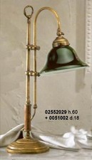 Lampe De Bureau Ministériel En Laiton Et Bois Anglais Avec Verre Vert