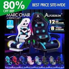 ALFORDSON Chaise Gaming Chaise de Bureau avec LED et Massant 8 Points Cuir/Tissu
