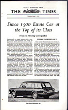 Simca 1500 Estate Grand Luxe Road Test 1965-1966 UK Market Single Sheet Brochure