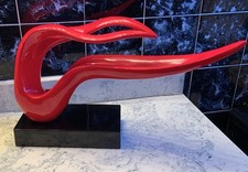 Abstract Modern Art Sitting Woman In The Wind Red Resin Ribbon Asymmetrical 13”H