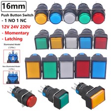 16mm Push Button Switch Momentary Latching ON/OFF 1 NO 1 NC 5A 250V Illuminated
