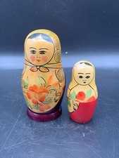 Russian Matryoshka Dolls With Two Vintage Wooden Figures