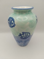 Joli Vase Décor Poissons Céramique Vernissée