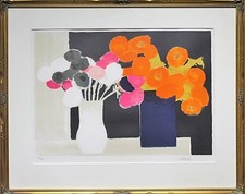 BERNARD CATHELIN "Marigold And Anemone Bouquet" Lithograph Signed Framed 91/165
