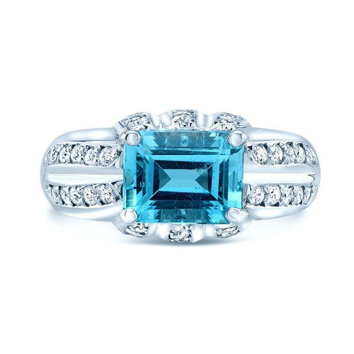 Aigue marine bague diamant 18k - aigue-marine,