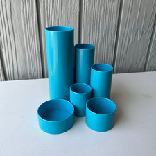VTG Turquoise Plastic Desk Organizer Tube Set Mid Century Modern 70s 80s