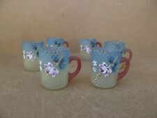 anciennes 6 chopes miniature en verre émaillé décors de fleurs LEGRAS  ht 4.5 cm