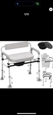 Adjustable Medical Bedside Commode Chair with Padded Backrest, Drop Arm Support
