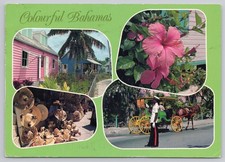 Colourful Bahamas Vintage Postcard with Tropical Scenes & Hibiscus Flower