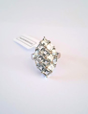 Bague aigue-marine square cut argent 925 / or blanc T 54