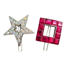 Joomi Joolz Hair Clips Barrettes Star Red Rhinestone Square Or Block O